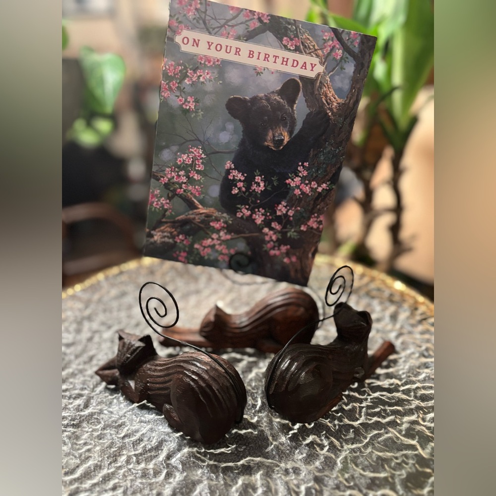 Vintage Hand-Carved Whimsical Wooden Cat 🐈‍⬛ Figurines • Set of 3 • Photo Holder